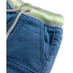 Babyhug Mid Thigh Washed Denim Shorts With Teddy Bear Print & Stretch - Blue