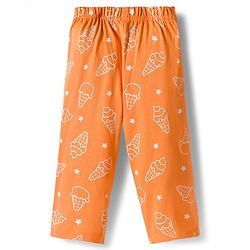 Babyhug Cotton Knit Full Sleeves Co-ords Shirt & Pajama Night Suit with Ice Cream Print - Orange