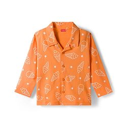 Babyhug Cotton Knit Full Sleeves Co-ords Shirt & Pajama Night Suit with Ice Cream Print - Orange