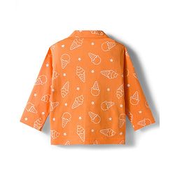 Babyhug Cotton Knit Full Sleeves Co-ords Shirt & Pajama Night Suit with Ice Cream Print - Orange