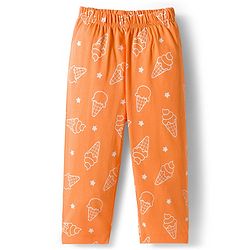 Babyhug Cotton Knit Full Sleeves Co-ords Shirt & Pajama Night Suit with Ice Cream Print - Orange