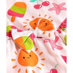 Babyhug Cotton Knit Frill Sleeves Tropical Theme Printed Frock with Inner Tee & Bow Applique - Multicolor