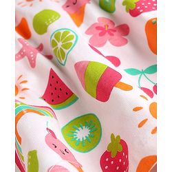 Babyhug Cotton Knit Frill Sleeves Tropical Theme Printed Frock with Inner Tee & Bow Applique - Multicolor