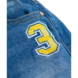 Babyhug Mid Thigh Washed Denim Shorts With Number Embroidery & Stretch - Light Blue