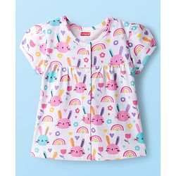 Babyhug Cotton Knit Half Sleeves Co-ords Capri Night Suit With Floral Print - Pink & White