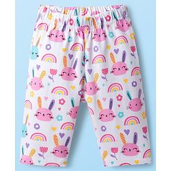 Babyhug Cotton Knit Half Sleeves Co-ords Capri Night Suit With Floral Print - Pink & White