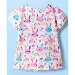 Babyhug Cotton Knit Half Sleeves Co-ords Capri Night Suit With Floral Print - Pink & White