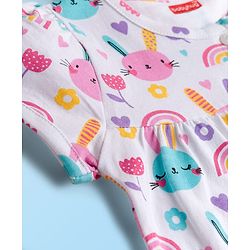 Babyhug Cotton Knit Half Sleeves Co-ords Capri Night Suit With Floral Print - Pink & White