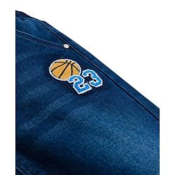Babyhug Full Length Washed Denim Jeans With Basketball Patch & Stretch - Navy Blue
