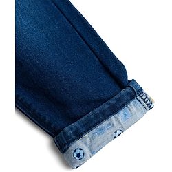 Babyhug Full Length Washed Denim Jeans With Basketball Patch & Stretch - Navy Blue