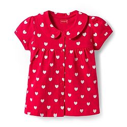 Babyhug Cotton Knit Half Sleeves Shirt & Pyjama Co-ord Night Suit With Heart Print - Red
