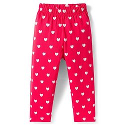 Babyhug Cotton Knit Half Sleeves Shirt & Pyjama Co-ord Night Suit With Heart Print - Red