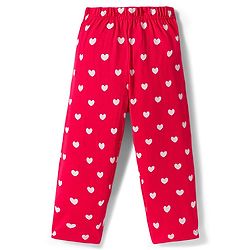 Babyhug Cotton Knit Half Sleeves Shirt & Pyjama Co-ord Night Suit With Heart Print - Red