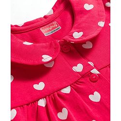 Babyhug Cotton Knit Half Sleeves Shirt & Pyjama Co-ord Night Suit With Heart Print - Red