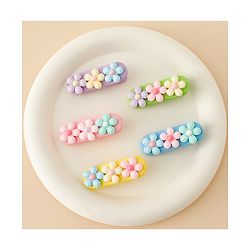 Babyhug Snap Clips Free Size with Floral Applique Pack of 5 - Multicolor