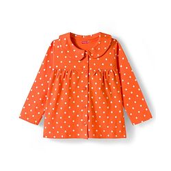 Babyhug Cotton Knit Full Sleeves Co-ords Night Suit With Polka Dot Print - Orange