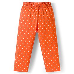 Babyhug Cotton Knit Full Sleeves Co-ords Night Suit With Polka Dot Print - Orange