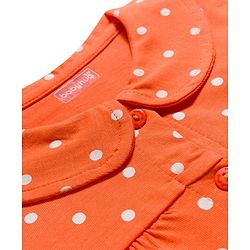 Babyhug Cotton Knit Full Sleeves Co-ords Night Suit With Polka Dot Print - Orange