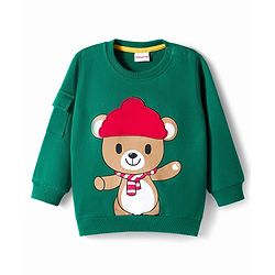 Babyhug Terry Knit Full Sleeves T-Shirt & Lounge Pant Set with Bear Print & Patch - Green