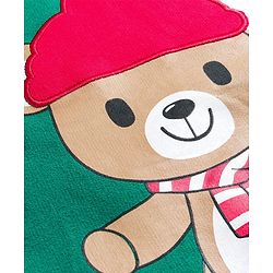 Babyhug Terry Knit Full Sleeves T-Shirt & Lounge Pant Set with Bear Print & Patch - Green