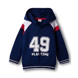 Babyhug Terry Knit Full Raglan Sleeves Hooded T-Shirt & Lounge Pant Set With Number Print - Navy Blue