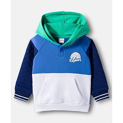 Babyhug Terry Knit Full Raglan Sleeves Cut & Sew Hooded T-Shirt & Lounge Pant Set with Explorer Print - Multicolor