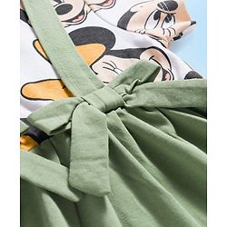 Babyhug Disney Single Jersey Knit Half Sleeves Frock with Minnie Mouse Graphic - Green & White