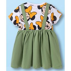 Babyhug Disney Single Jersey Knit Half Sleeves Frock with Minnie Mouse Graphic - Green & White