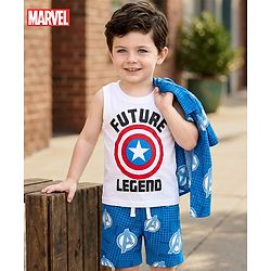 Babyhug Marvel Single Jersey Knit Half Sleeves Shirt & Shorts Set with T-Shirt & Avengers Graphic - Blue