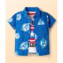 Babyhug Marvel Single Jersey Knit Half Sleeves Shirt & Shorts Set with T-Shirt & Avengers Graphic - Blue