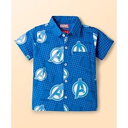 Babyhug Marvel Single Jersey Knit Half Sleeves Shirt & Shorts Set with T-Shirt & Avengers Graphic - Blue