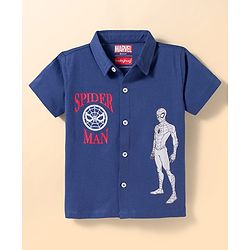 Babyhug Marvel Single Jersey Knit Half Sleeves Spider Man Printed Shirt With T-Shirt  - Navy Blue