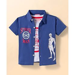 Babyhug Marvel Single Jersey Knit Half Sleeves Spider Man Printed Shirt With T-Shirt  - Navy Blue