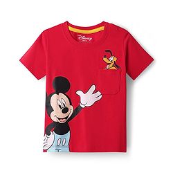 Babyhug Disney Single Jersey Knit Half Sleeves T-Shirt & Shorts Set with Mickey Mouse Graphic & Pocket Detailing - Red