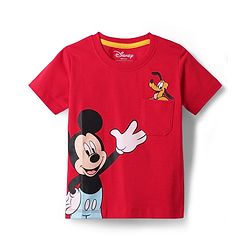 Babyhug Disney Single Jersey Knit Half Sleeves T-Shirt & Shorts Set with Mickey Mouse Graphic & Pocket Detailing - Red