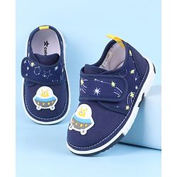 Cute Walk by Babyhug Velcro Closure Casual Shoes With Space Theme Print & Applique - Navy Blue