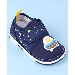 Cute Walk by Babyhug Velcro Closure Casual Shoes With Space Theme Print & Applique - Navy Blue