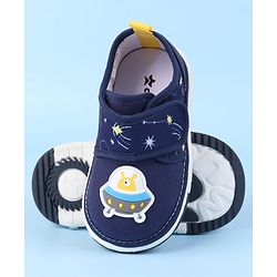 Cute Walk by Babyhug Velcro Closure Casual Shoes With Space Theme Print & Applique - Navy Blue