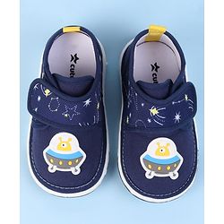 Cute Walk by Babyhug Velcro Closure Casual Shoes With Space Theme Print & Applique - Navy Blue