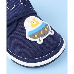 Cute Walk by Babyhug Velcro Closure Casual Shoes With Space Theme Print & Applique - Navy Blue
