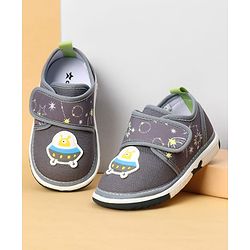 Cute Walk by Babyhug Velcro Closure Casual Shoes With Space Theme Print & Applique - Navy Blue