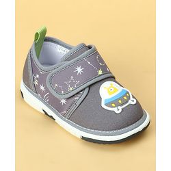 Cute Walk by Babyhug Velcro Closure Casual Shoes With Space Theme Print & Applique - Navy Blue