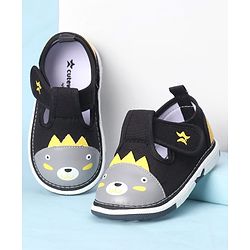 Cute Walk by Babyhug Casual Shoes With Velcro Closure & Face Applique - Black