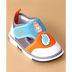 Cute Walk by Babyhug Velcro Closure Casual Shoes With Rocket Print & Applique - Yellow