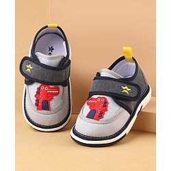 Cute Walk by Babyhug Casual Shoes With Dino Applique & Velcro Closure - Grey