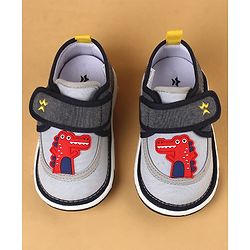 Cute Walk by Babyhug Casual Shoes With Dino Applique & Velcro Closure - Grey