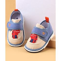 Cute Walk by Babyhug Casual Shoes With Dino Applique & Velcro Closure - Grey
