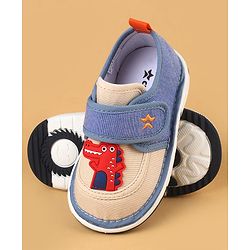 Cute Walk by Babyhug Casual Shoes With Dino Applique & Velcro Closure - Grey
