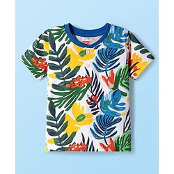 Babyhug Single Jersey Knit Half Sleeves T-Shirt & Shorts Set with Leaf Print - Blue
