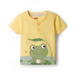 Babyhug Single Jersey Knit Half Sleeves T-Shirt & Shorts Set With Frog Print - Yellow & Grey